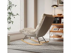 New Mecedora ergonómica con cojín beige y estructura gris, diseño moderno en tela/piel sintética. Blanco