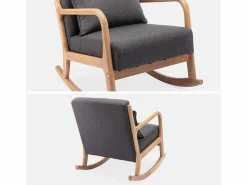 Sweeek Mecedora estilo escandinavo de madera y tela oscuro