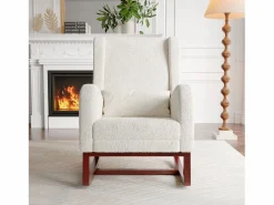 Online Mecedora, Mecedora con Reposapiés Retráctil, Mecedora de Madera Maciza con Respaldo Alto para Sala de Estar, Dormitorio, Hasta 150 kg - Sillón Balancín