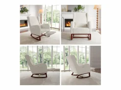 Online Mecedora, Mecedora con Reposapiés Retráctil, Mecedora de Madera Maciza con Respaldo Alto para Sala de Estar, Dormitorio, Hasta 150 kg - Sillón Balancín