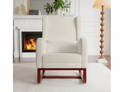 Online Mecedora, Mecedora con Reposapiés Retráctil, Mecedora de Madera Maciza con Respaldo Alto para Sala de Estar, Dormitorio, Hasta 150 kg - Beige
