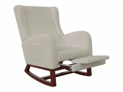 Online Mecedora, Mecedora con Reposapiés Retráctil, Mecedora de Madera Maciza con Respaldo Alto para Sala de Estar, Dormitorio, Hasta 150 kg - Beige