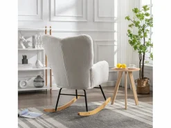 OKWISH Mecedora moderna de felpa blanca con reposabrazos y respaldo, ideal para salón y dormitorio