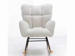 OKWISH Mecedora moderna de felpa blanca con reposabrazos y respaldo, ideal para salón y dormitorio