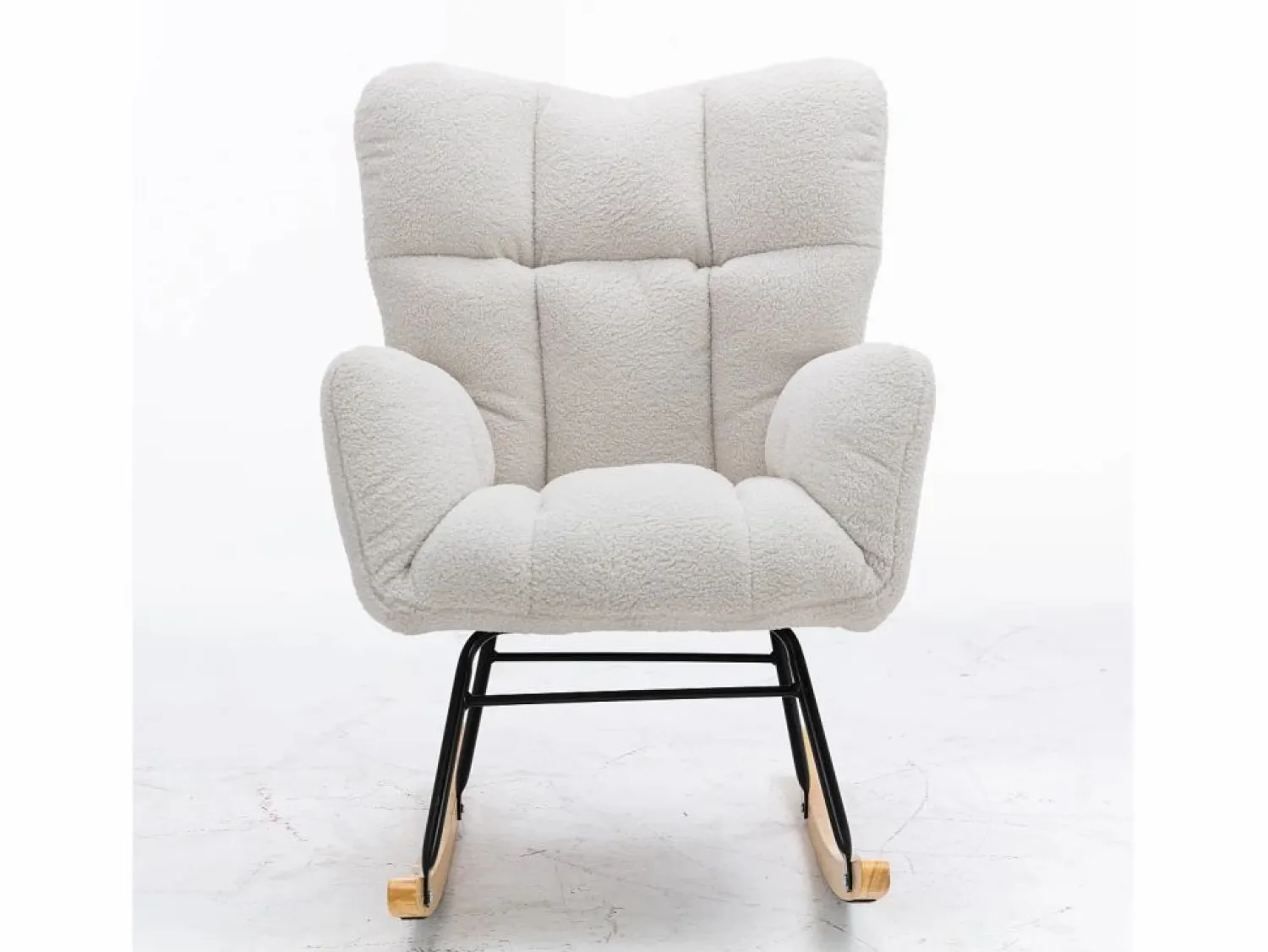 OKWISH Mecedora moderna de felpa blanca con reposabrazos y respaldo, ideal para salón y dormitorio