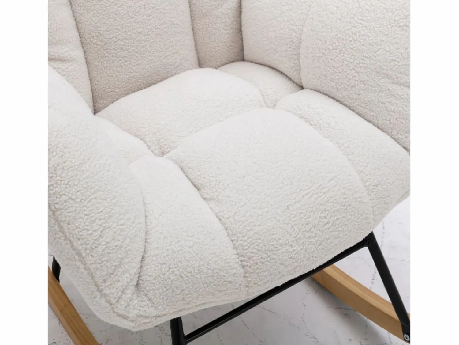 OKWISH Mecedora moderna de felpa blanca con reposabrazos y respaldo, ideal para salón y dormitorio