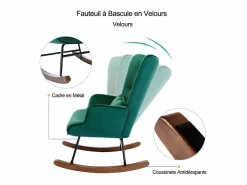 Mecedora moderna tapizada en terciopelo para sala de estar, con respaldo alto y patas de madera, color oscuro Sillón Balancín|Sillón De Piel