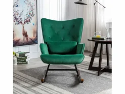 Mecedora moderna tapizada en terciopelo para sala de estar, con respaldo alto y patas de madera, color oscuro Sillón Balancín|Sillón De Piel