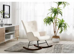 Sale Mecedora moderna tapizada en terciopelo para sala de estar, con respaldo alto y patas de madera, color Sillón Balancín|Sillón De Piel