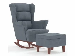 Clearance vidaxl Mecedora orejera de terciopelo oscuro y madera maciza Gris