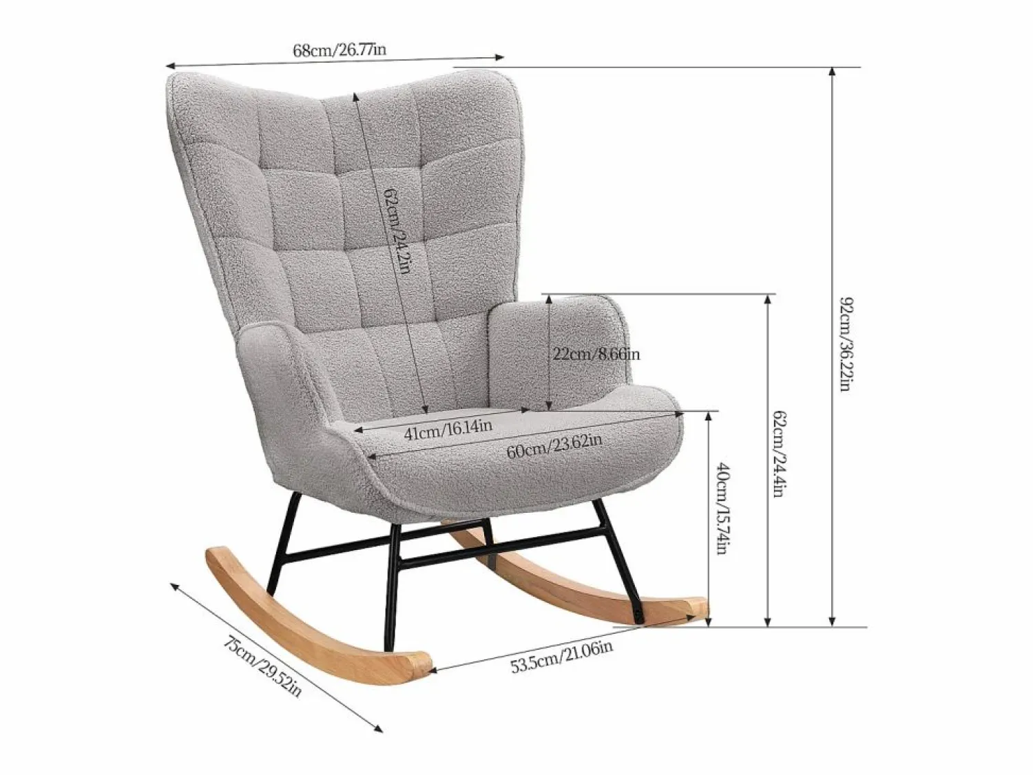 Clearance Mecedora para adultos - Mecedora ergonómica para exteriores - Para sala de estar - Jardín - Dormitorio - Sillón Balancín