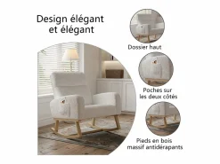 Hot Mecedora Relax, Reposabrazos, Bolsillos, Patas de Madera, Terciopelo Teddy, 150 kg Beige
