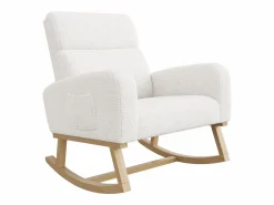 Best Mecedora, sillón relax, con bolsillos y patas de madera, terciopelo Teddy beige Sillón Balancín