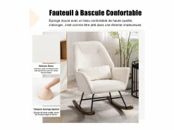 Mecedora tapizada en terciopelo con soporte lumbar, ideal para sala de estar y guardería, color Sillón Balancín|Sillón De Piel