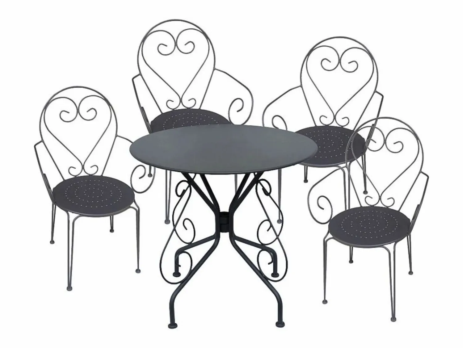 MYLIA Mesa + 4 sillones jardín estilo hierro forjado gris - GUERMANTES