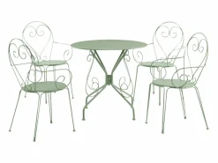 Hot MYLIA Mesa + 4sillones jardín metal hierro forjado - GUERMANTES Verde almendra