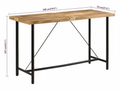Clicnbuy Mesa alta de hierro y madera maciza de mango 180x70x107 cm