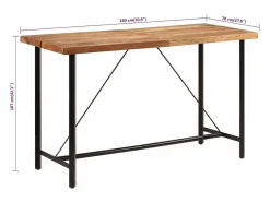 Clicnbuy Mesa alta de hierro y madera maciza de acacia 180x70x107 cm
