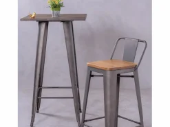Clearance Mesa alta industrial en acero envejecido y madera oscura - Bistro - Antique Mesa Alta