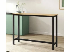MB Muebles Bonitos Mesa alta para Cocina Comedor en Negro y Sonoma 140x40x100cm Ani Negro / Color natural claro