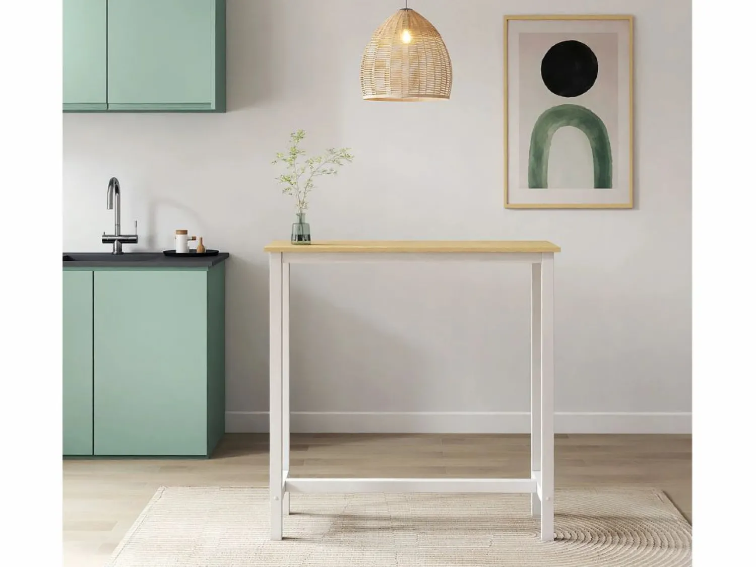 Best MB Muebles Bonitos Mesa alta para Cocina Comedor en Blanco y Sonoma 100x40x100cm Ani Color natural claro / Blanco