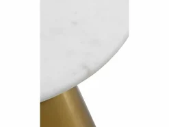 Mesa auxiliar con base de metal y sobre de marmol blanco Dorado