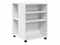 Outlet Mesa auxiliar con ruedas blanca 55x60x78 cm madera de ingeniería Armario Oficina