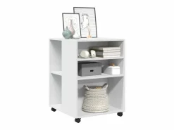 Outlet Mesa auxiliar con ruedas blanca 55x60x78 cm madera de ingeniería Armario Oficina