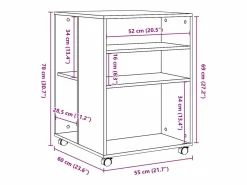 Outlet Mesa auxiliar con ruedas blanca 55x60x78 cm madera de ingeniería Armario Oficina