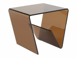 New Vente-unique Mesa auxiliar de cristal templado curvado - Marrón - ZENIA Marru00f3n