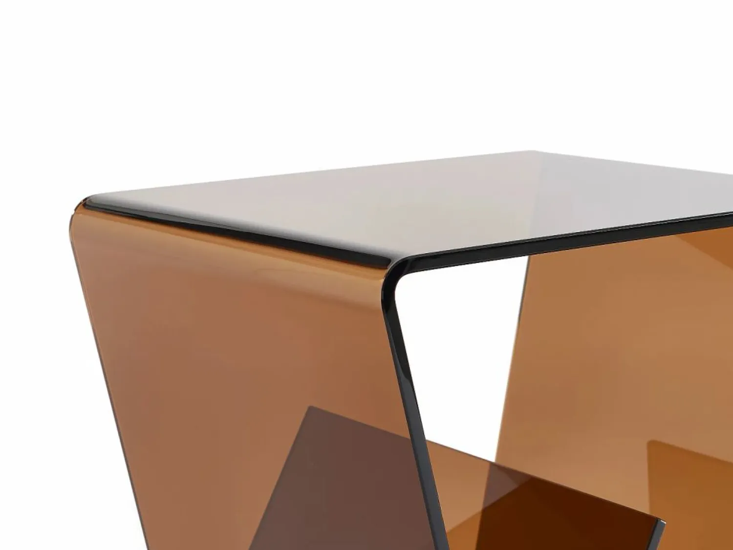 New Vente-unique Mesa auxiliar de cristal templado curvado - Marrón - ZENIA Marru00f3n