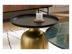 Sale Miliboo Mesa auxiliar de diseño redondo de metal dorado con tablero negro mate RAMSES Negro / Dorado