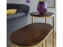 Best Made In Meubles Mesa auxiliar de metal y madera de mango Léon Dorado