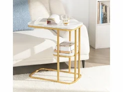 Sobuy Mesa auxiliar moderna con extremo de café, sofá, mesa de centro, mesita de noche, efecto mármol, estructura de metal , 50x30x58 cm FBT110-G ES