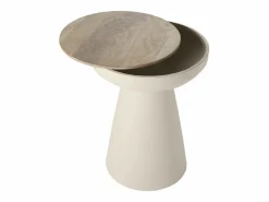 Miliboo Mesa auxiliar redonda de diseño con almacenaje de metal greige y madera maciza de mango 52 cm TAM