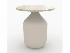 Hot Mesa auxiliar redonda de travertino y metal greige D45 cm - Louison Mesa Auxiliar