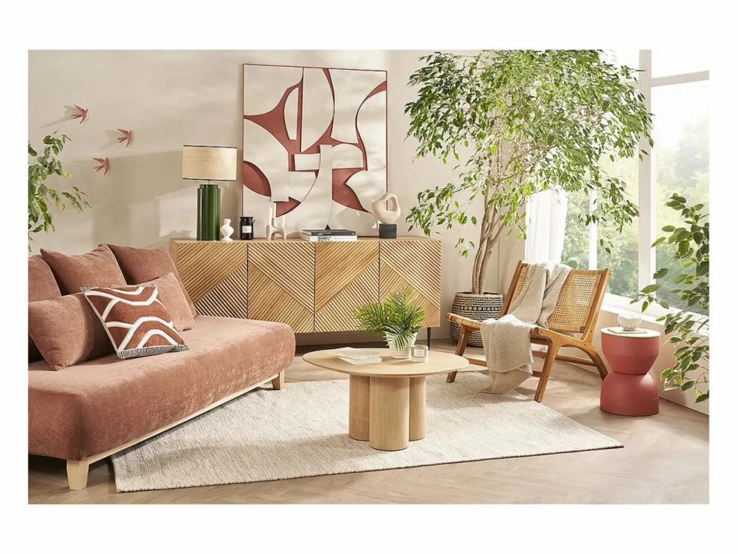 Online Miliboo Mesa auxiliar redonda de diseño con almacenaje de metal y madera maciza de mango 30 cm YOYO Terracota