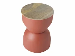 Online Miliboo Mesa auxiliar redonda de diseño con almacenaje de metal y madera maciza de mango 30 cm YOYO Terracota