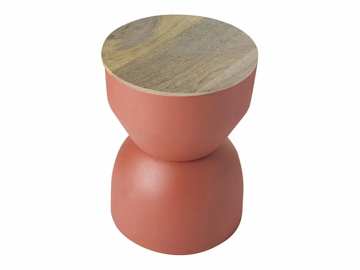 Online Miliboo Mesa auxiliar redonda de diseño con almacenaje de metal y madera maciza de mango 30 cm YOYO Terracota