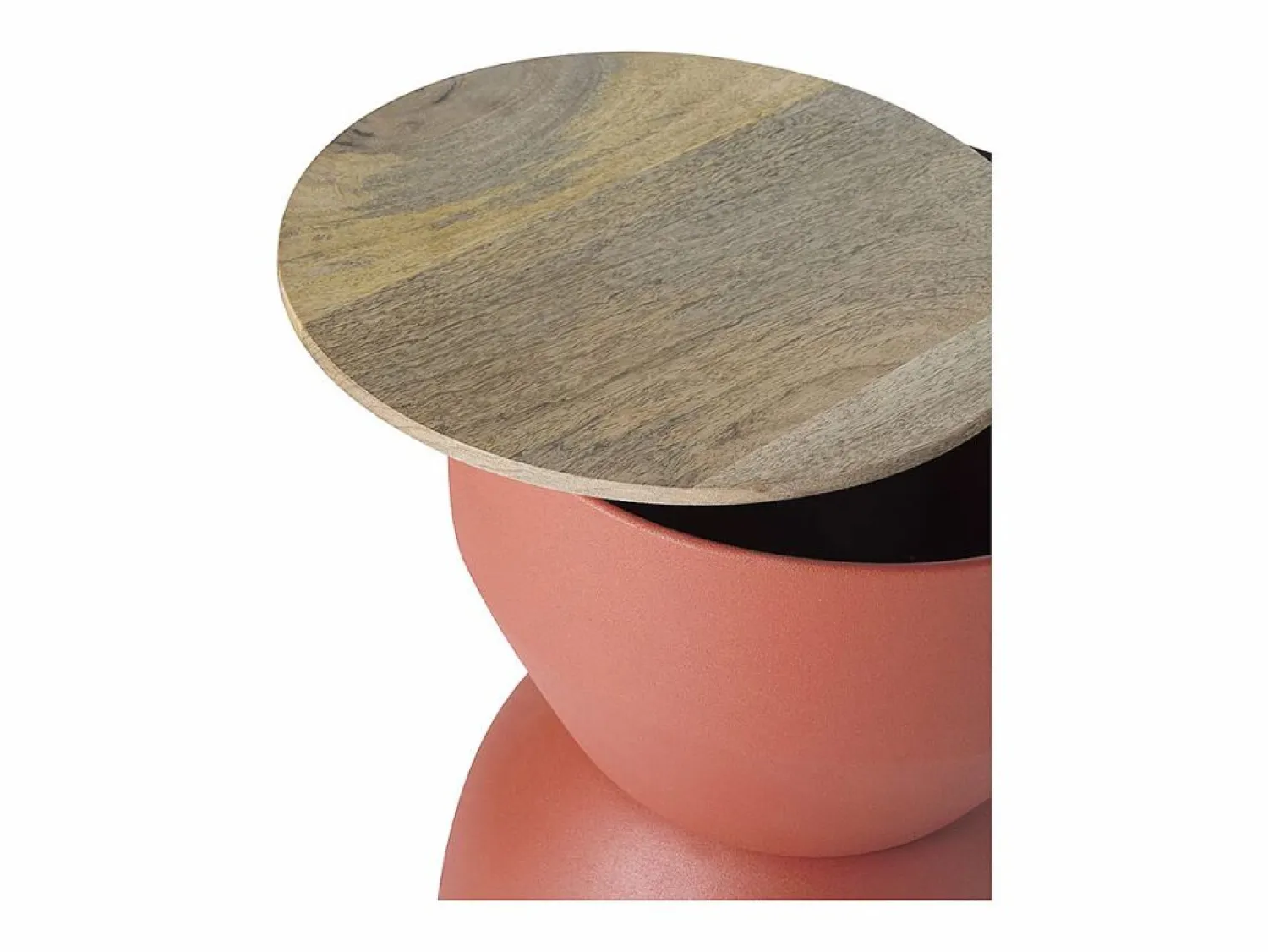 Online Miliboo Mesa auxiliar redonda de diseño con almacenaje de metal y madera maciza de mango 30 cm YOYO Terracota