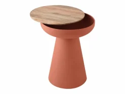 Miliboo Mesa auxiliar redonda diseño con almacenamiento en metal tierra quemada y madera maciza de mango H52 cm TAM
