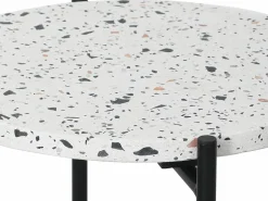 Discount VS Venta-stock Mesa Auxiliar Redonda Yala, Tapa de terrazo y Patas metálicas Negro Blanco