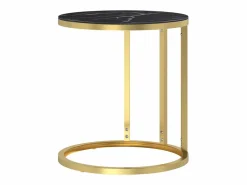 Discount Mesa auxiliar vidrio templado mármol negro y 45 cm Mesa Auxiliar