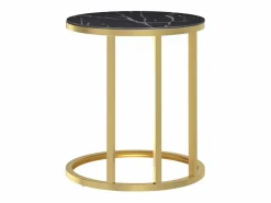 Discount Mesa auxiliar vidrio templado mármol negro y 45 cm Mesa Auxiliar
