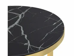 Discount Mesa auxiliar vidrio templado mármol negro y 45 cm Mesa Auxiliar
