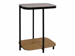 Sweeek Mesa auxiliar vintage de metal negro con 2 tableros natural