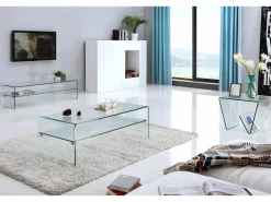Discount Vente-unique Mesa auxiliar ZENIA - Cristal templado - revistero Transparente