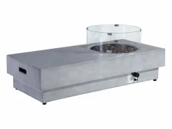 Sale Vente-unique Mesa brasero gris de MGO, de gas, rectangular con hoguera redonda en el lateral - SEROZA Gris claro