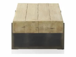 Online Mesa centro chapada en abeto con patas lacadas en color metálico Marru00f3n