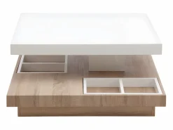 Outlet Vente-unique Mesa centro FAUSTO - Tablero pivotante - MDF lacado bicolor Color natural claro / Blanco